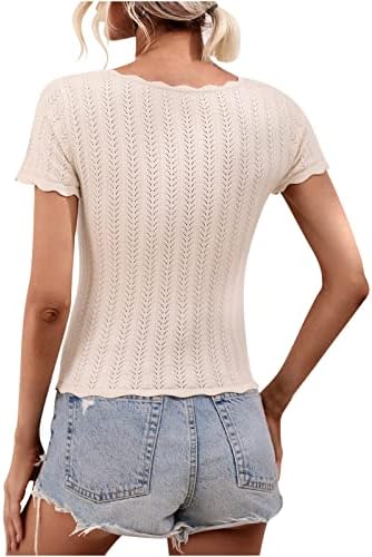 Ženski pleteni džemper Ljetna modna čvrsta boja U-Neck kratki rukavi kukičani pleteni odjeću Slim Fit bluza