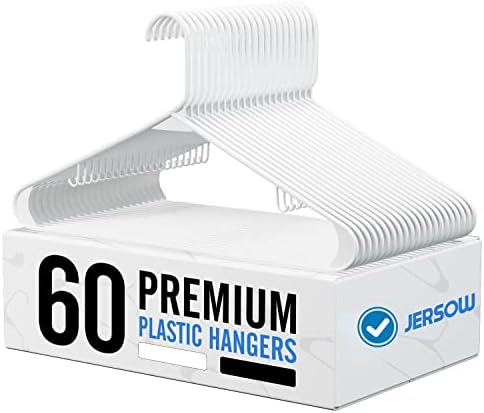 Dressow bijele plastične vješalice - 60 pakiranja, vješalice za odjeću Plastične izdržljive cjevaste vješalice za vješalice za kapute,