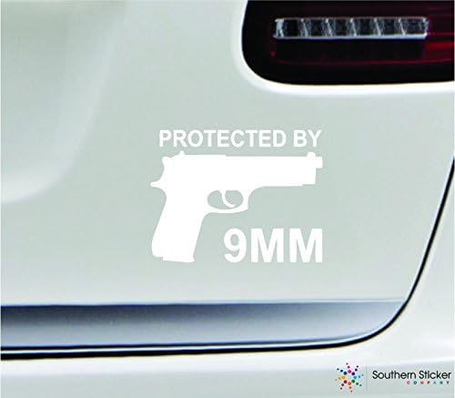 Zaštićen 9 mm pištolj 3,9x5 Bijeli drugi amandman Guns Sjedinjene Države America naljepnica u boji Vinyl - napravljen i otpremljen