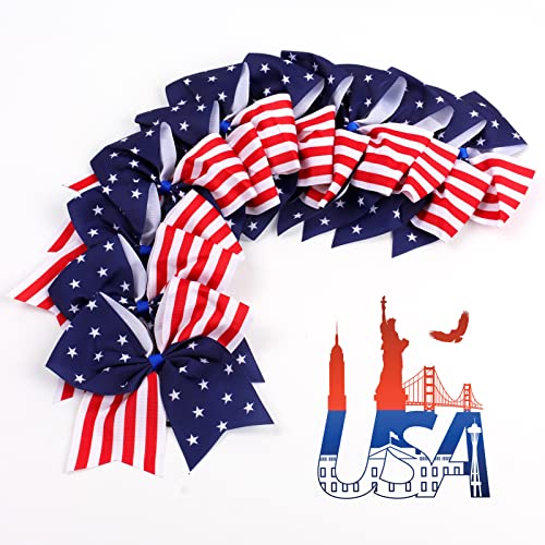 12pcs 8 ohrabrujuće mašne s američkom zastavom za djevojčice, 4. srpnja Mašna za kosu navijanje Dan neovisnosti pribor za kosu za Tinejdžerke