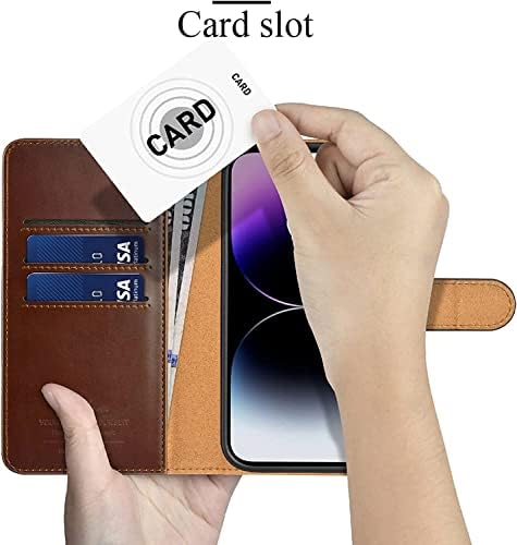 Torbica za novčanik od 14 do 14, kompatibilna s magnetskim bežičnim punjenjem, preklopna torbica od prave kože s držačem za kartice,