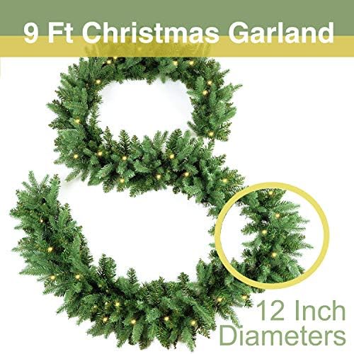 Homekaren Božićni vijenac 9 ft do 12 inča prelit Fraser FIR Xmas Garland s 50 LED svjetla 550 savjeta, stvarno poput Lush i Classics