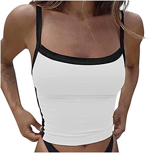 Ženski kontrastni kami vrhovi špageti remen usjeva camisole kvadratni ovratnik spremnik košulja bez rukava za vježbanje prsluk tinejdžerke