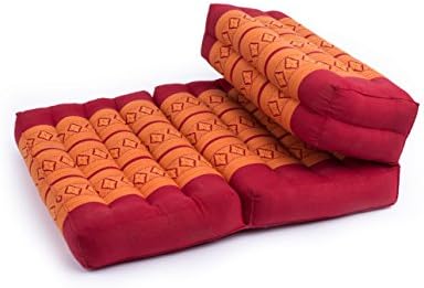 Gabur Kapok Dreams ™ sklopivi jastuk za meditaciju, Kapok Zafu/Zabuton, Thai Design Orange & Red, 25,5 x19.5