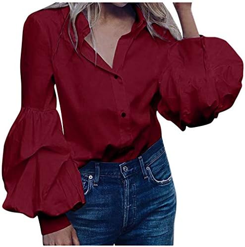 UIOP modna ženska boja gumb za puhanje rukava dugi rukavi košulja vrhovi bluze
