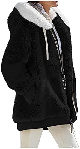 Cotecram Zimski kaputi za žene plus veličina ležerna topla lagana jakna od fleka modna kapuljača Sherpa jakna s džepovima