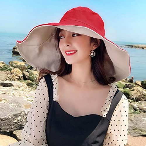 Ženski sunčevi šeširi Ljetna plaža UV zaštita UPF pakirajući široki remen za bradu, može se nositi s obje strane prevelike kante