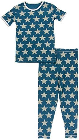 Pidžama Set od 4 inča, Vintage zvijezde i američke pruge, kratki rukav, Duge hlače, pripijena pidžama