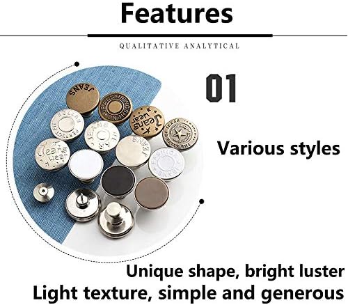 Qwczy 20 sets 17 mm zamjenski jean gumbi, bez šivanja instant gumba odvojive igle za odvajanje hlača, uklopljivi metalni gumb za proširenje