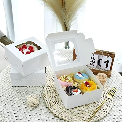 80pcs bijele kutije za pečenje s prozorom kutije za kolačiće od 6 do 6 do 3 inča male kutije za poslastice slastičarske kutije za jagode