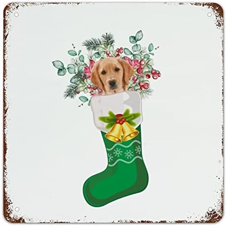 Guangpat retro božićni znak Sretan božićni metalni limen znak zeleni božićni čarapa znakovi sibirski hasky pse zid umjetnost rustikalni