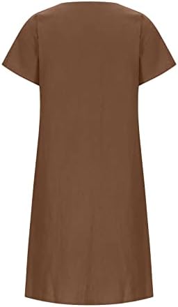 Tifzhadiao ženska ljetna ležerna pamučna lanena haljina kratka rukava V vrat tunične košulje haljine obična labava ljuljačka midi haljina
