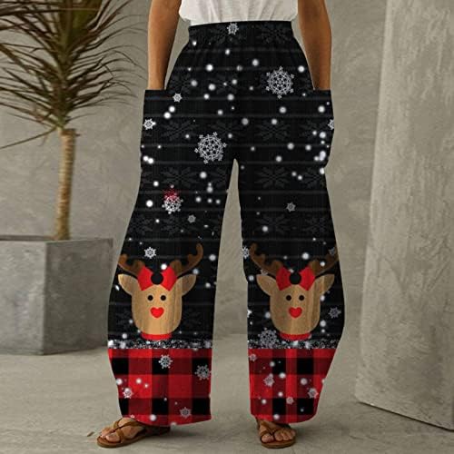 Dsodan božićne ženske hlače široke noge xmas grafički tiskani visoki struk labave joge hlače casual hlače s velikim džepovima