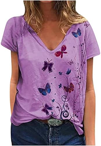 Ljetna ležerna majica za žene šarene leptiri tiskane košulje v vrat kratki rukavi majice majice labave bluze