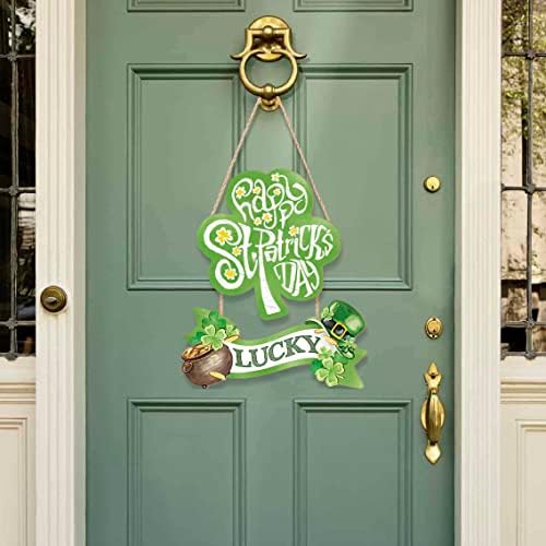 Sretan St Patrick's Day Sign Dekor prednjih vrata, zelena Shamrock Clover Farmhouse Hanger, Lucky St Patrick's Day Decord Pribor za