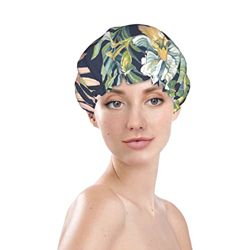 Cvjetni tiskani kapu za tuširanje, dvoslojni šešir za kupanje za žene vodootporne kape za tuširanje elastične kape za kosu za višekratnu