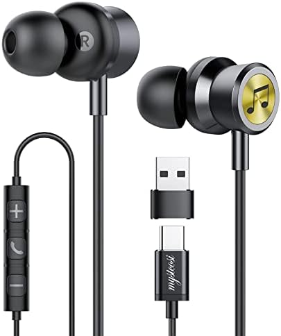 MySTCOSI ožičene USB C slušalice crne, magnetske USB slušalice tipa C za prijenosno računalo u ušnim ušima s MIC -om i kontrolom glasnoće