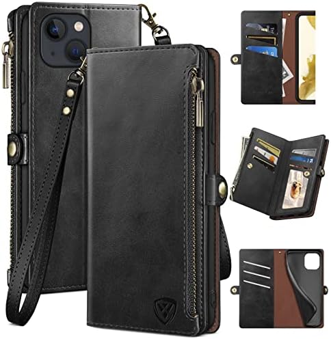 XcaseBar za iPhone 14 Plus 6,7 torbica-novčanik na munje 【Zaključavanje RFID】 Nositelj kreditne kartice, flip-imenik-folio Torbica