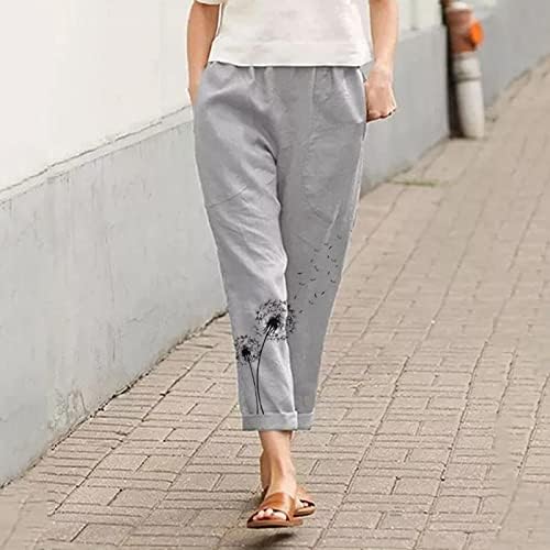 Ženske pamučne lanene hlače, ulična modna grafička grafička ležerna ravna noga palazzo joga capris ljetni trendovski obrezane hlače