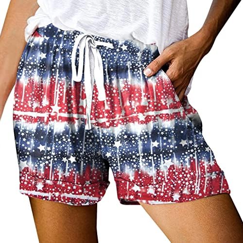 Ruiruilico Patriotske ženske kratke kratke hlače 2023. 4. srpnja Ljeto povremene kratke hlače elastične protočne kratke hlače s džepovima