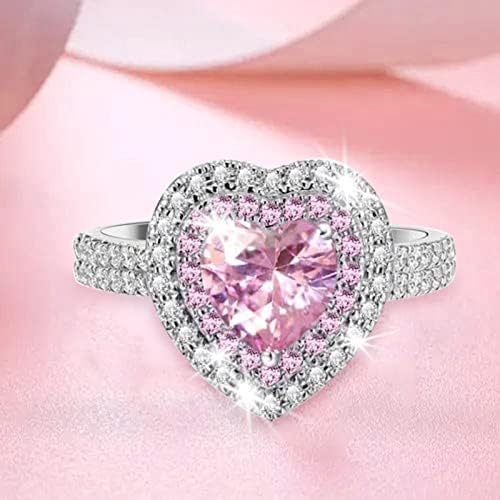 2023. Nova srčana ženska prstena prstena prstena puna zir-con dijamantna ružičasti prstenovi ružičavi set