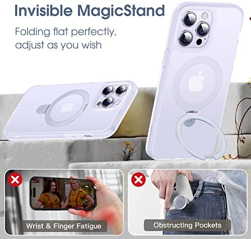 Casekoo za iPhone 14 Pro slučaj s magnetskim nevidljivim postoljem [Zaštita vojne kapi] [Kompatibilno s magsafe] šokatom vitkim prozirnim