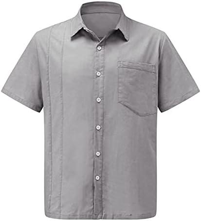 BEUU muških košulja s kratkim rukavima od pamučnih lanenih košulja Summer Leamput Down Down Solid Color Tops Bluus majica s džepom